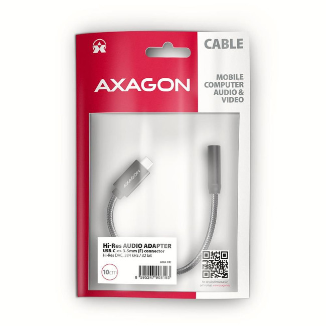 Адаптер AXAGON ADA-HC USB-C to Mini-Jack 3.5 mm HI-RES DAC, чорний