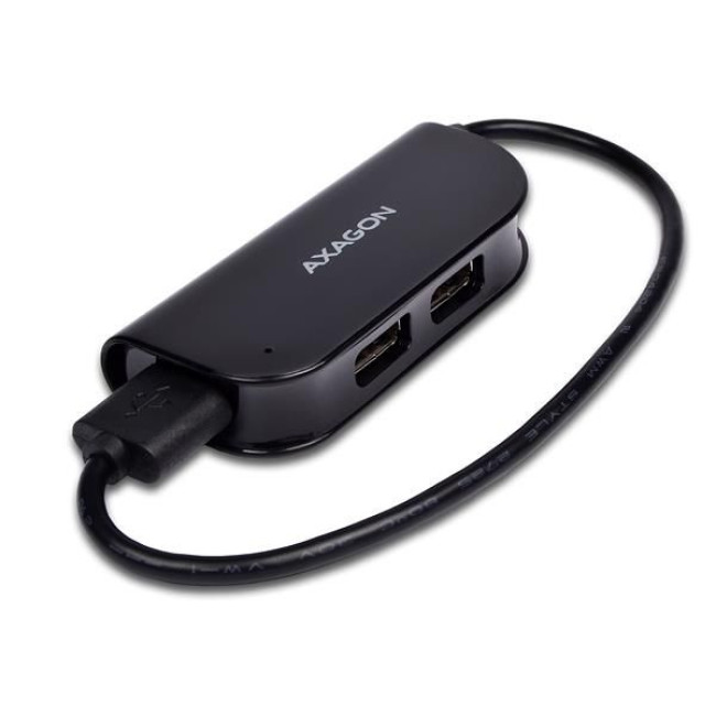 Хаб AXAGON HUE-X4B USB READY hub, USB-A кабель 20см, Чорний