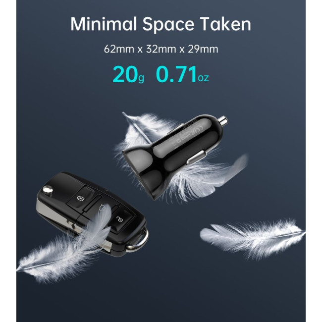 Автомобільний зарядний пристрій, 2 USB-C, 40Вт, PD, чорний