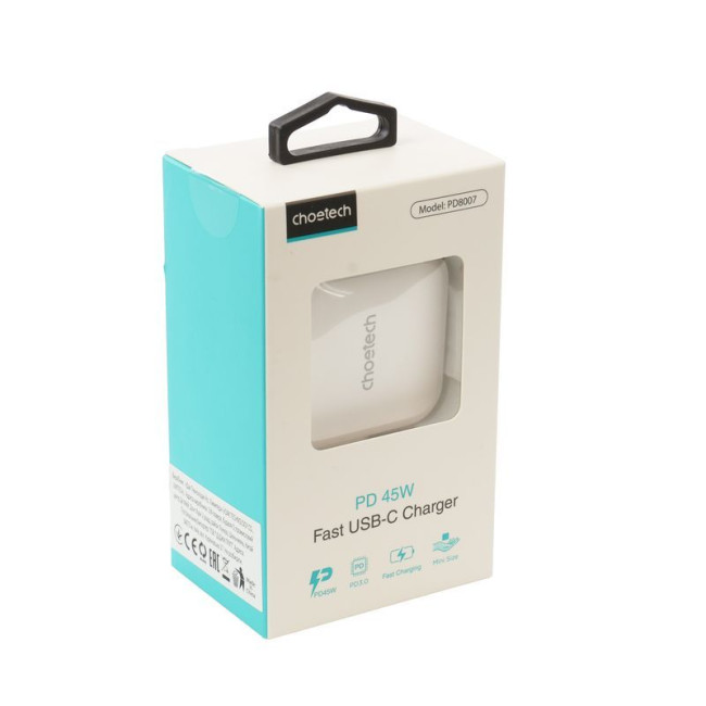 Мережевий зарядний пристрій, GaN, USB-C, 45Вт, QC3.0/PD/PPS