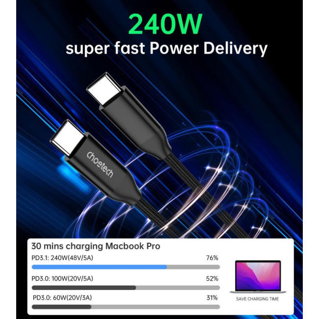 Кабель USB 2.0, 240w, C-тато/C-тато, 1 м, преміум