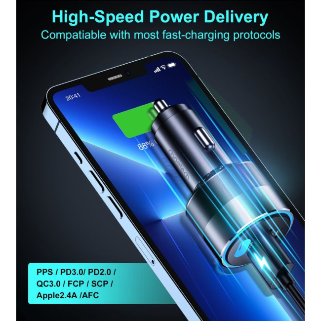 Автомобільний зарядний пристрій, 2 USB-C+USB-A, 130Вт, QC3.0/PD/PPS, чорний