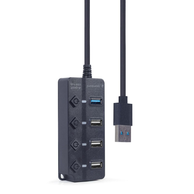 Хаб на 4 порти (1xUSB3.1 + 3xUSB2.0), з вимикачами, пластик, чорний