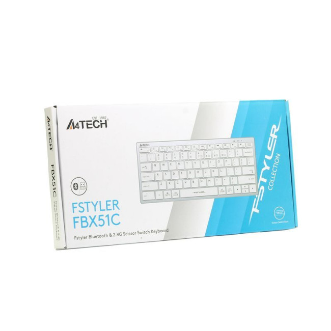 Клавіатура бездротова з ножичним перемикачем Fstyler, Bluetooth / 2.4 ГГц, з акумулятором, білий