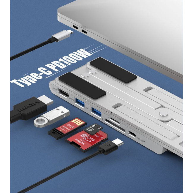 Док станція USB-C 7-в-1 (HDMI/PD/картридер/USB-A / USB-C), алюміній