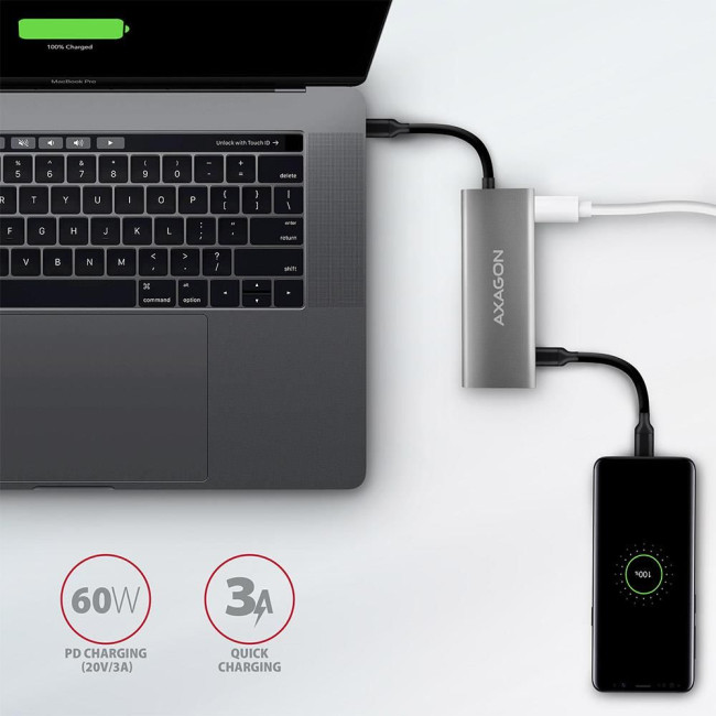 Хаб концентратор AXAGON HMC-5G2 USB-C 10Гбіт/с SPEEDSTER 5in1 hub (rev2.0), Сірий