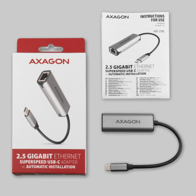 Мережевий адаптер AXAGON ADE-25RC SuperSpeed USB-C 2.5 gigabit, сірий