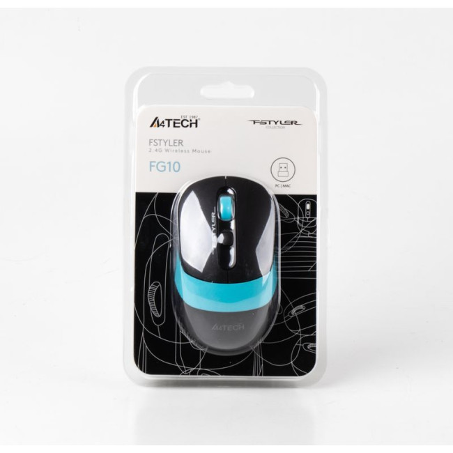 Миша бездротова Fstyler, USB, 2000 dpi, чорний + синій
