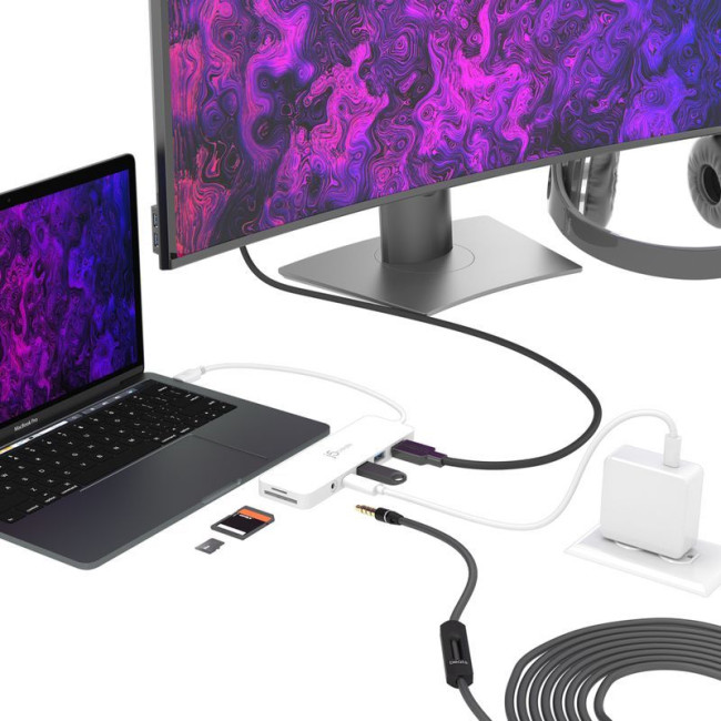 Мультиадаптер USB-C 6-в-1 (хаб/HDMI/картридер/аудіо), білий