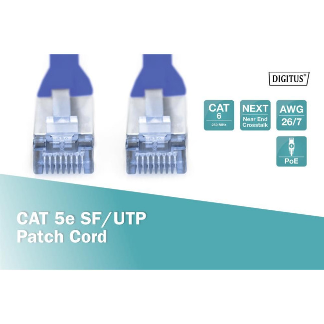 Патч-корд CAT 5e SF-UTP, Cu, PVC AWG 26/7, довжина 5 м, колір синій DK-1531-050/B DIGITUS by ASSMANN
