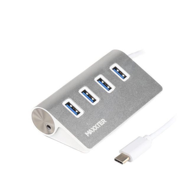 Хаб USB 3.0 Type-С на 4 порти, метал, сріблястий