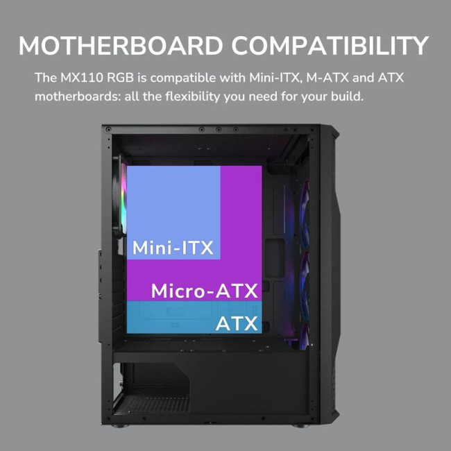 Ігровий корпус, 4*120mm RGB вентилятори передвстановлені, Mini ITX / Micro ATX / ATX, скляне вікно