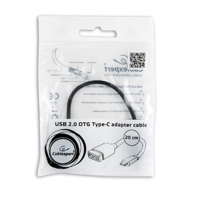 Кабель OTG USB 2.0, A-мама/Type-C, 0.15 м