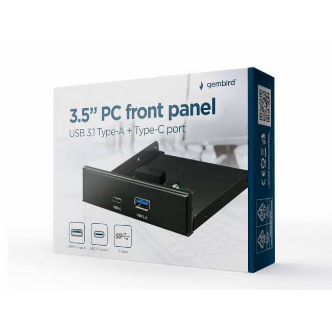 Внутрішня передня панель ПК 3.5'', USB3.1 Type-A+Type-C, чорний