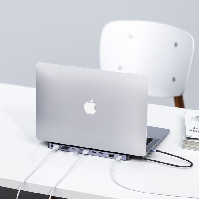 Док станція USB-C 11-в-1 (HDMI/VGA/LAN/картридер/USB-A/USB-C/Audio), алюміній