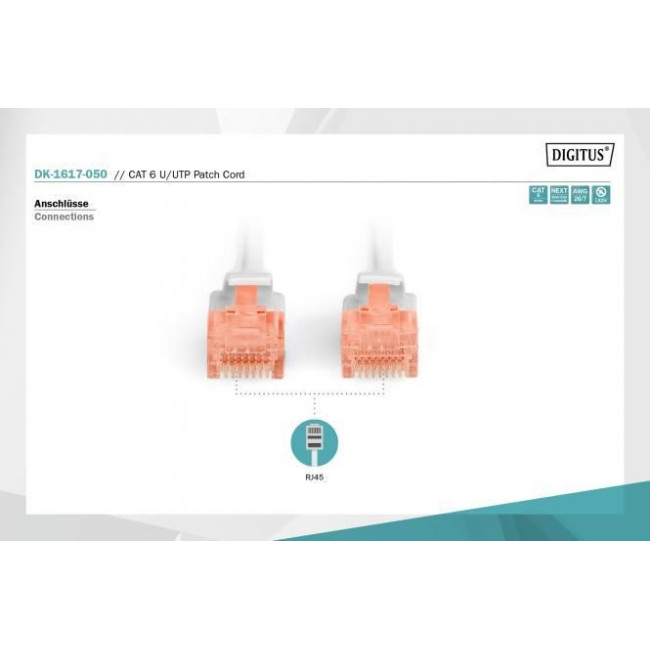 Патч-корд CAT 6 U-UTP, Cu, LSZH AWG 26/7, довжина 5 м, колір сірий, DK-1617-050 DIGITUS by ASSMANN