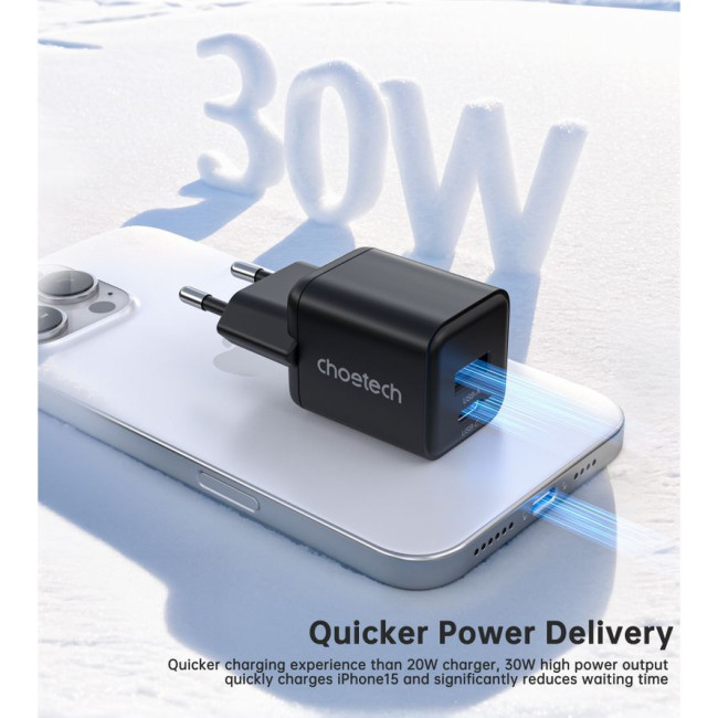 Мережевий зарядний пристрій, USB-A/USB-C, 30Вт, QC3.0/PD/PPS