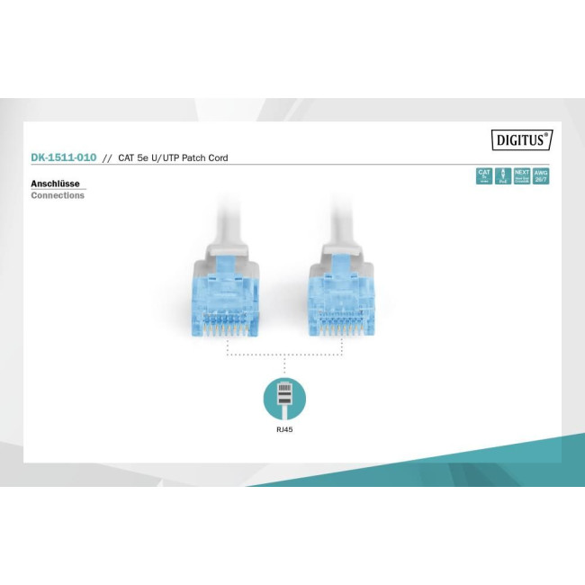 Патч-корд CAT 5e U-UTP, Cu, PVC AWG 26/7, довжина 1 м, колір сірий DK-1511-010 DIGITUS by ASSMANN