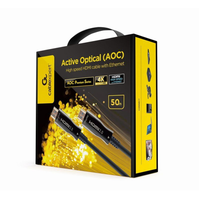 Кабель оптичний (AOC) HDMI V.2.0, 4К 60Гц, позолочені конектори, 50 м