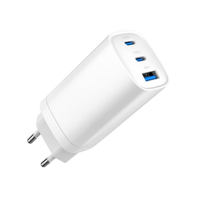 Мережевий ЗП, 1xUSB-A (QC3.0 27W)+2xType-C (PD 65W), білий