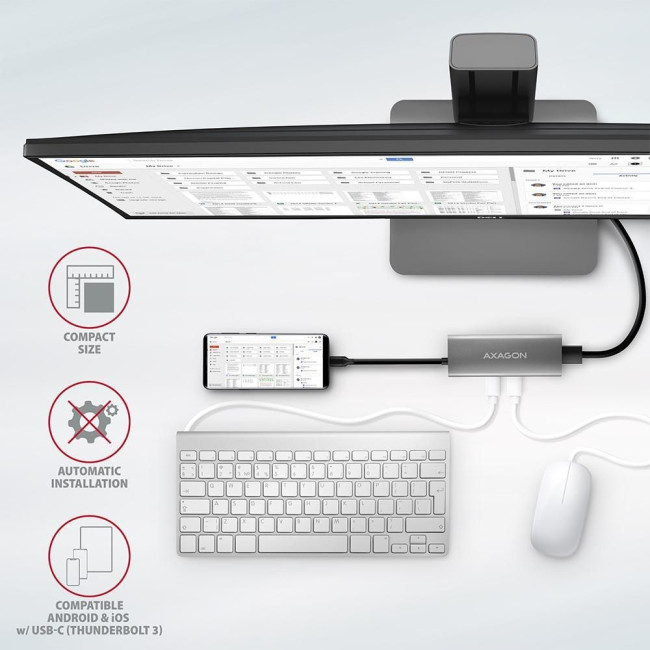 Хаб концентратор AXAGON HMC-5G2 USB-C 10Гбіт/с SPEEDSTER 5in1 hub (rev2.0), Сірий