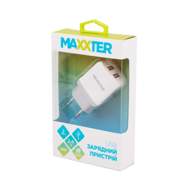 Мережевий зарядний пристрій, 2 USB, 5V/2.4A