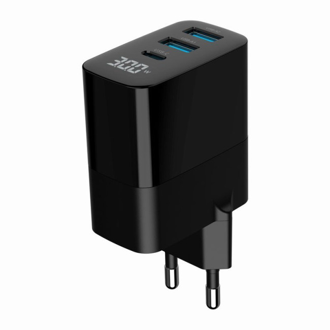Мережевий ЗП, 2хUSB-A (QC3.0 18W) + 1хType-C (PD20W), LCD, чорний