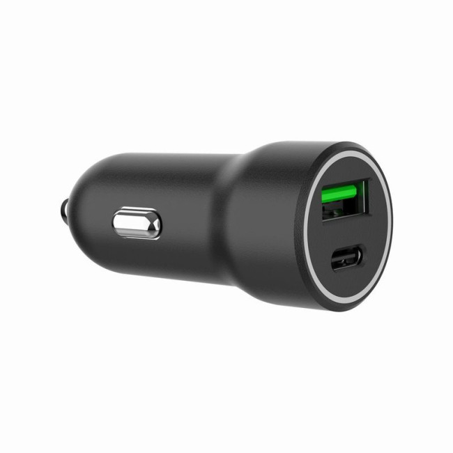 Автомобільний зарядний пристрій, 1xUSB-A (18W QC3.0)+ 1xUSB-C (20W PD), чорний