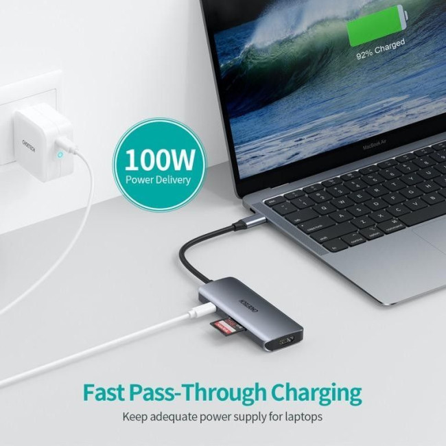 Док станція USB-C 7-в-1 (HDMI/PD/картридер/USB-A / USB-C), алюміній