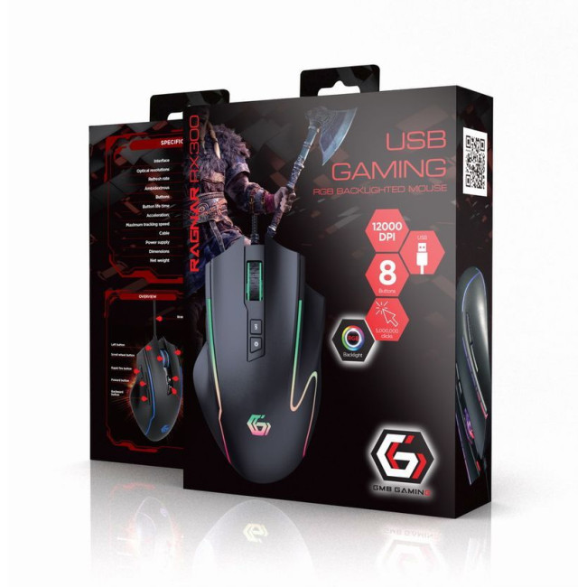 Оптична ігрова миша, 8 Buttons, USB, RGB, 12000 DPI
