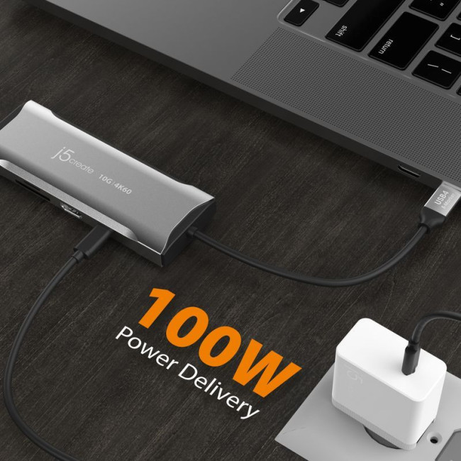 Док станція USB-C 10Gbps, 7-в-1 (хаб/HDMI/PD/картридер), сірий