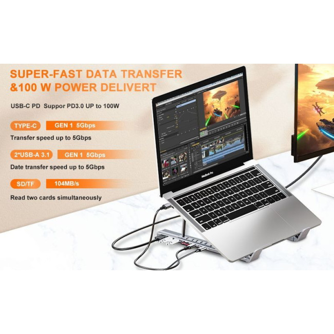 Док станція USB-C 7-в-1 (HDMI/PD/картридер/USB-A / USB-C), алюміній