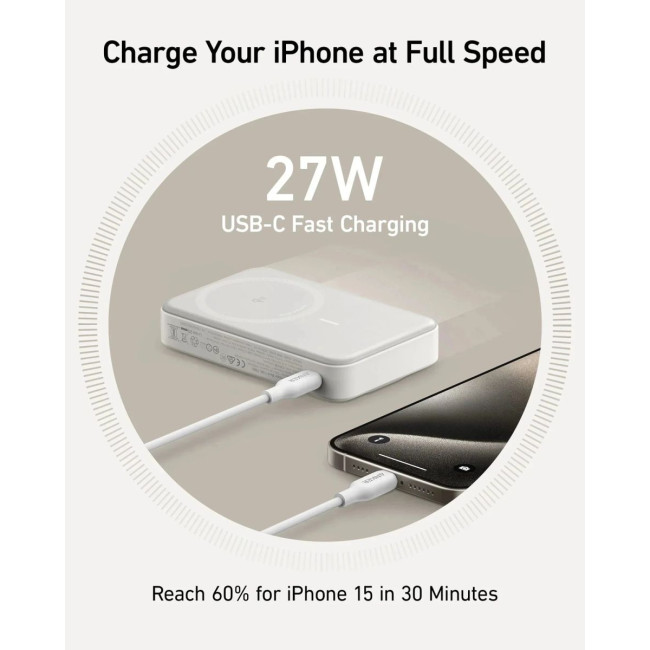 Портативний зарядний пристрій Anker MagGo 10000 mAh Qi2 15W + USB-C PD 27W White