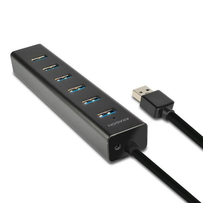 Хаб AXAGON HUE-SA7BP USB3.0 CHARGING hub, USB-A кабель 40см, Чорний