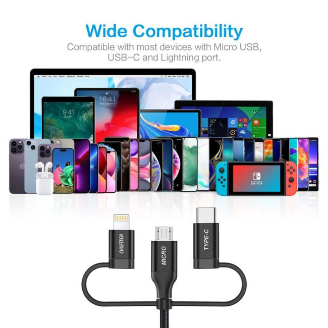 Кабель USB 2.0, MFI, AM-тато/Lightning/Micro/Type-C USB, 1.2 м