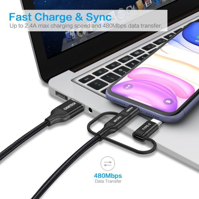 Кабель USB 2.0, MFI, AM-тато/Lightning/Micro/Type-C USB, 1.2 м