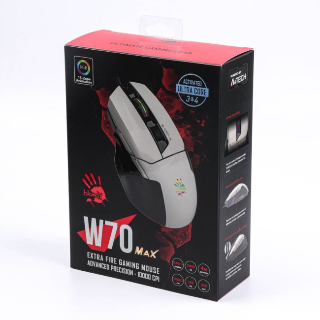 Ігрова миша Bloody Activated, RGB, 10000 CPI, 50M натискань, чорний + білий