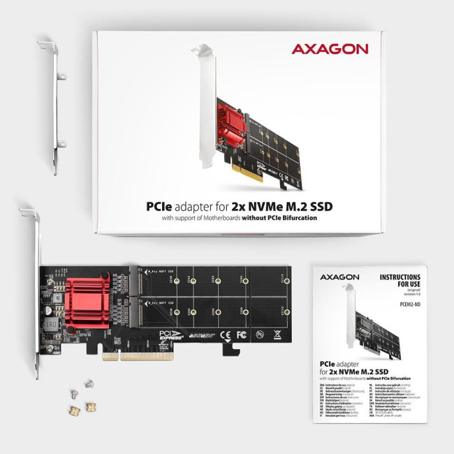 RAID-контролер для SSD-накопичувачів AXAGON PCEM2-ND PCIe 2x NVMe M.2 controller