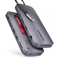 Хаб концентратор AXAGON HMC-12GM2 USB-C 10 Гбіт/с GEN2COMBO 12-в-1 PD 100W, Сірий