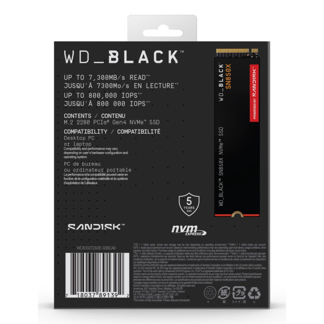 Твердотільний запам’ятовувальний пристрій накопичувач (SSD) G4 M.2 NVME 1TB BLACK SN850X WDS100T2X0E SANDISK