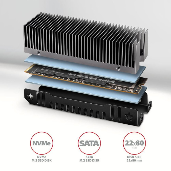 Радіатор з пасивним охолодженням для SSD-накопичувачів AXAGON CLR-M2XT heatsink for M.2 SSD