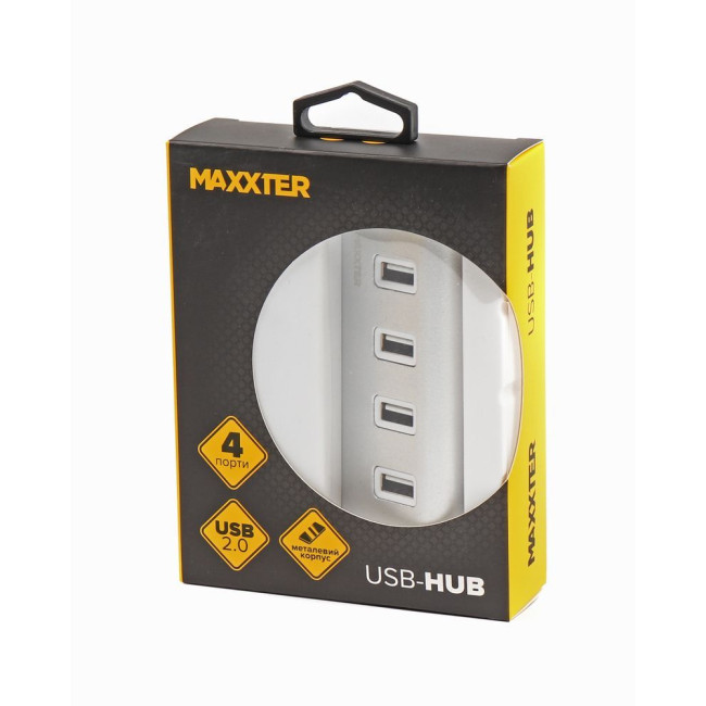 Хаб USB 2.0 Type-A на 4 порти, метал, сріблястий