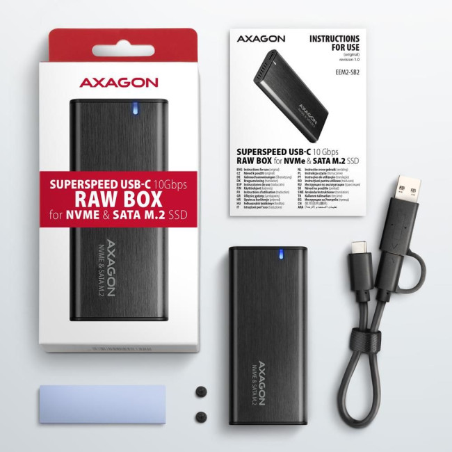 Зовнішній карман для SSD-накопичувачів AXAGON EEM2-SB2 SuperSpeed+ USB-C - M.2 NVMe & SATA SSD RAW box