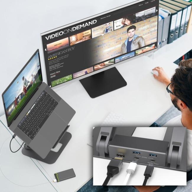 Док станція USB-C 6-в-1 (HDMI/PD/USB-A/USB-C), алюміній