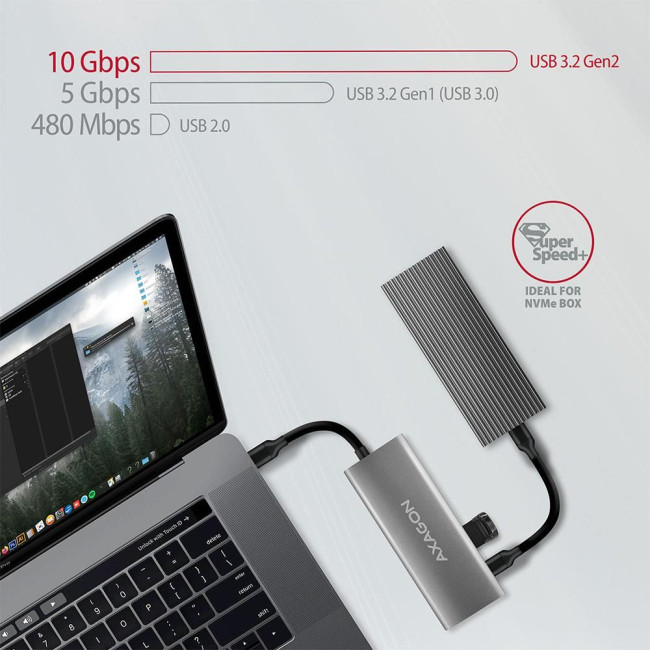 Хаб концентратор AXAGON HMC-5G2 USB-C 10Гбіт/с SPEEDSTER 5in1 hub (rev2.0), Сірий