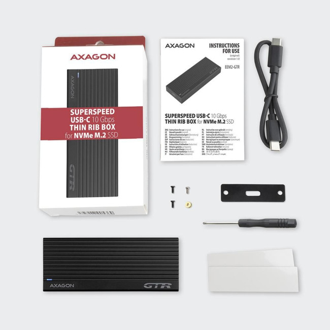 Зовнішній карман для SSD-накопичувачів AXAGON EEM2-GTR SuperSpeed+ USB-C - NVMe M.2 THIN RIB box