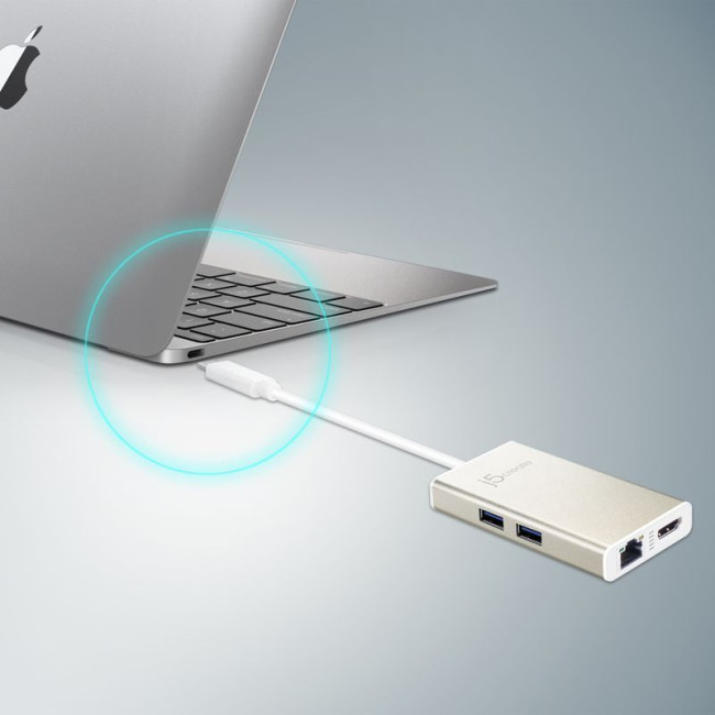 Мультиадаптер USB-C 5-в-1 (хаб/HDMI/PD/LAN), сірий