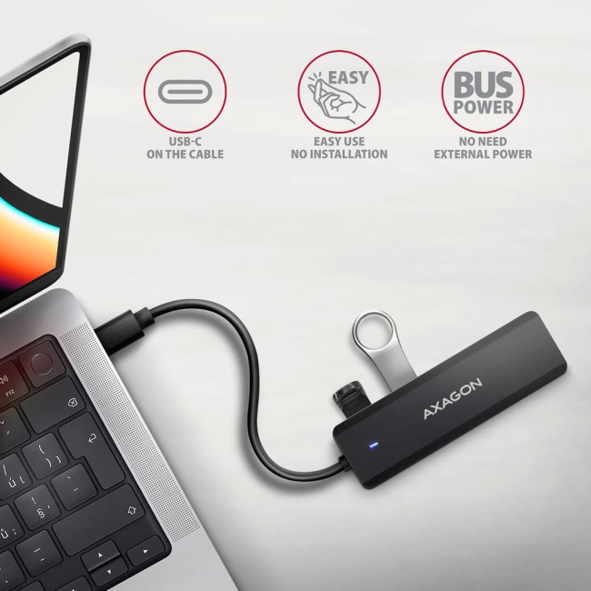 Хаб AXAGON HUE-C1C USB-C 5Гбіт/с TRAVEL hub, 20см Type-C, Чорний