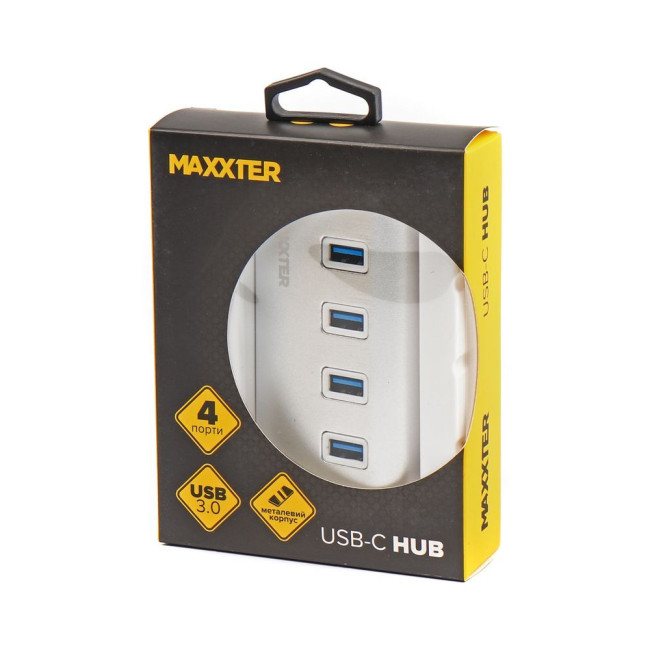 Хаб USB 3.0 Type-С на 4 порти, метал, сріблястий