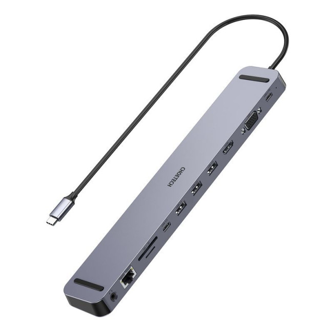 Док станція USB-C 11-в-1 (HDMI/VGA/LAN/картридер/USB-A/USB-C/Audio), алюміній